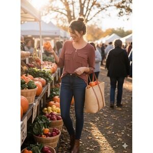 joie de vivre‎ womens NWT Zipper Pocket Sleeve Tab Tunic Top Size S Boho Earthy